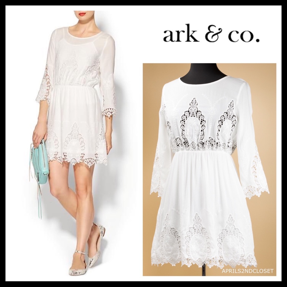 BOHO IVORY WHITE 3/4 SLEEVES MINI DRESS A2C - Picture 8 of 8